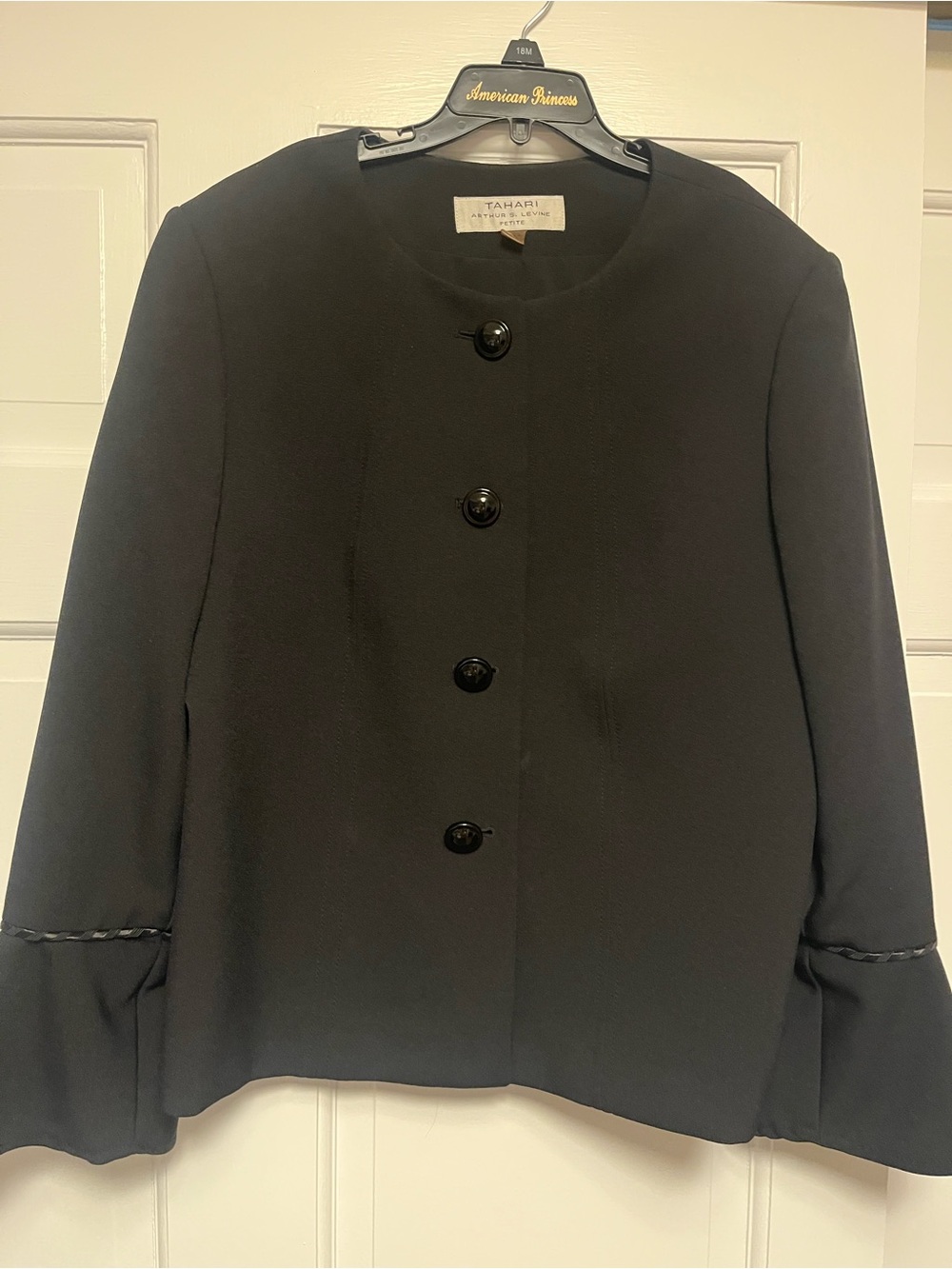 American Princess Black Collarless Button Jacket